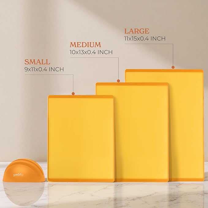 SMIRLY Plastic Cutting Board Set with Holder 3 Pieces, Non-Slip Dishwasher Safe Chopping Boards for Kitchen, Yellow - Image 3