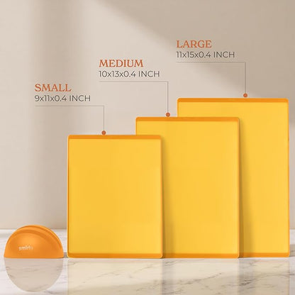 SMIRLY Plastic Cutting Board Set with Holder 3 Pieces, Non-Slip Dishwasher Safe Chopping Boards for Kitchen, Yellow - Image 3