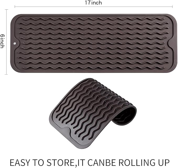 MicoYang Silicone Dish Drying Mat for Multiple Usage,Easy clean,Eco-friendly,Heat-resistant Silicone Mat for Kitchen Counter,Sink,Bar,Bottle,or Cup Coffee M 17 inches x 6 inches - Image 2