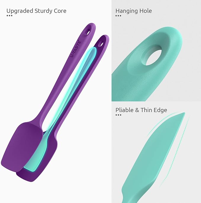 U-Taste Heat Resistant Silicone Spatula - 600ºF Hot-Proof Food Grade Kitchen Baking Bowl Scraper, Flexible and Sturdy Rubber Cooking Utensil for Mixing Scraping in NonStick Cookware (4 Pcs, Colorful) - Image 6