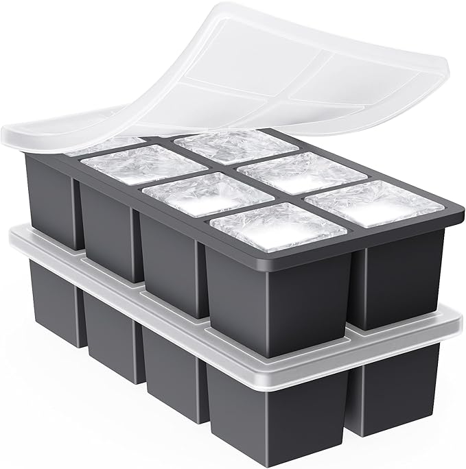 Large Ice Cube Trays for Whiskey: GGOW Big Silicone Ice Cube Trays 2Inch - Huge Square Ice Cubed Tray for Whisky and Cocktail by GGOW