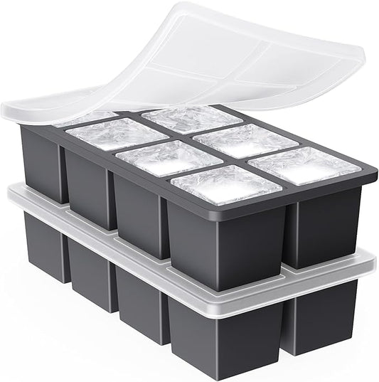 Large Ice Cube Trays for Whiskey: GGOW Big Silicone Ice Cube Trays 2Inch - Huge Square Ice Cubed Tray for Whisky and Cocktail by GGOW