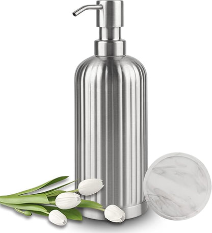 AUMIO Soap Dispenser 18 Oz with Non-Slip Coaster, Stripe Design Dish Soap Dispenser Brushed Nickel, Refillable Liquid Hand Soap Dispenser for Bathroom, Kitchen Soap Dispenser Premium Stainless Steel by AUMIO