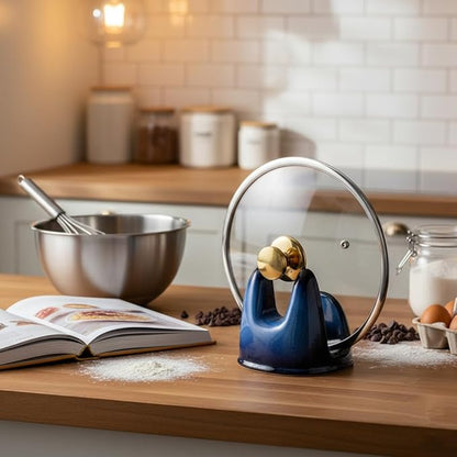 Nihow Pot Lid Holder: Stable Ceramic Pan Lid Holder for Kitchen Counter Decor/Countertop/Stove Top- Heat Resistant & Dishwasher Safe - Elegant Black & Blue (1PC) - Image 8