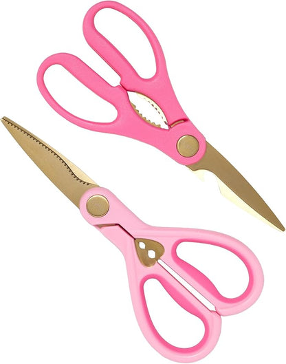 Paris Hilton All Purpose Kitchen Shears, Premium Stainless Steel Blades with Ergonomic Soft Grip Handles, 2-Piece Set, Pink by TheWorldofParisHilton