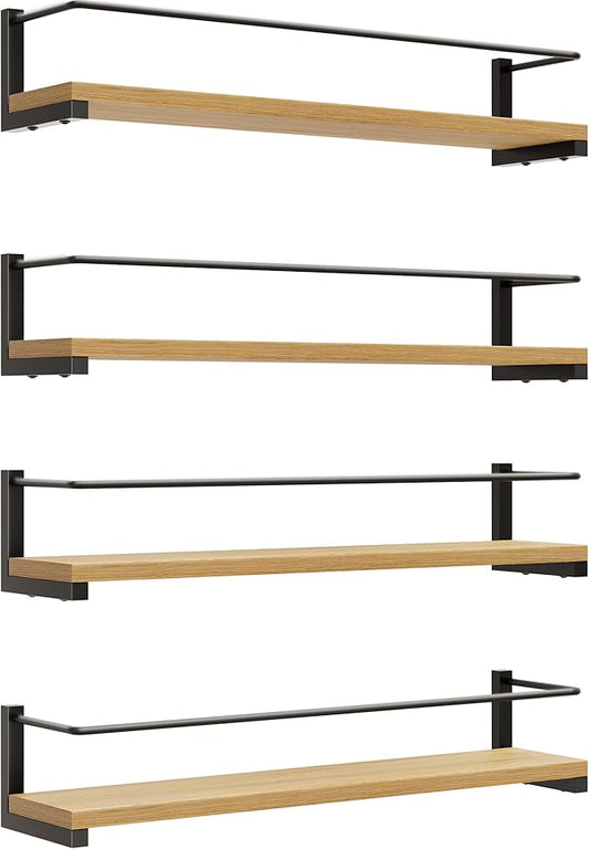 OROPY Spice Rack Wall Mounted, Rustic Wood Hanging Rack for Over The Stove, Kitchen Wall, 4 Pack by OROPY