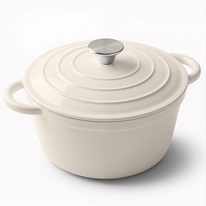 Miereirl 6 Quart Enameled Dutch Oven Pot with Lid, Cast Iron Dutch Oven with Dual Handles for Bread Baking, Cooking, Non-stick Enamel Coated Cookware (Beige) by Miereirl