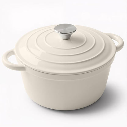 Miereirl 6 Quart Enameled Dutch Oven Pot with Lid, Cast Iron Dutch Oven with Dual Handles for Bread Baking, Cooking, Non-stick Enamel Coated Cookware (Beige) by Miereirl