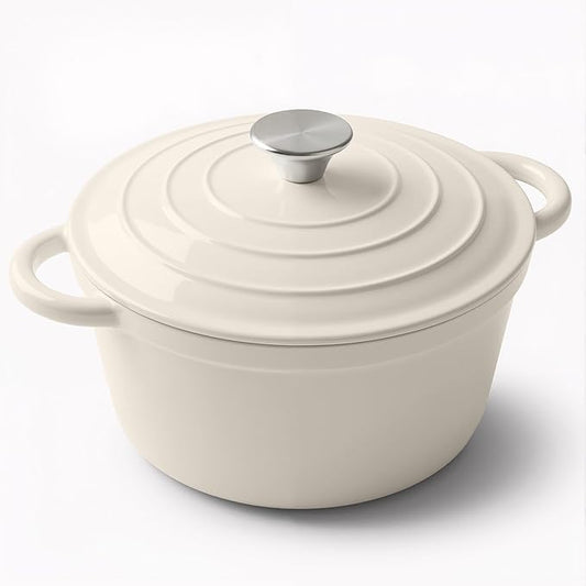 Miereirl 4.5 Quart Enameled Dutch Oven Pot with Lid, Cast Iron Dutch Oven with Dual Handles for Bread Baking, Cooking, Non-stick Enamel Coated Cookware (Beige) by Miereirl