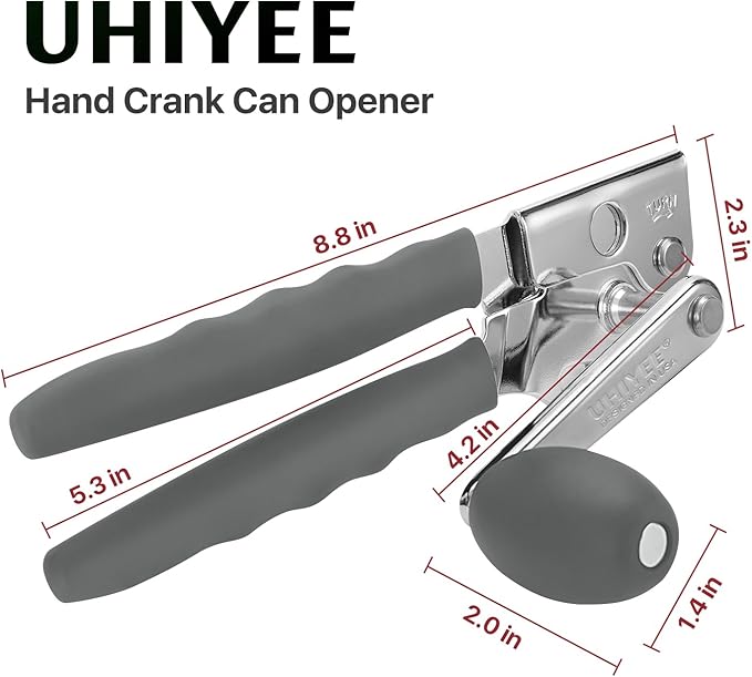 Commercial Can Opener, UHIYEE Hand Crank Can Opener Manual Heavy Duty with Comfortable Extra-long Handles, Oversized Knob, Large Handheld Can Open Easy for Big Cans, Gray - Image 7