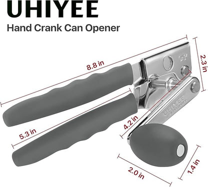 Commercial Can Opener, UHIYEE Hand Crank Can Opener Manual Heavy Duty with Comfortable Extra-long Handles, Oversized Knob, Large Handheld Can Open Easy for Big Cans, Gray - Image 7