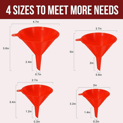 walfos 4pcs Kitchen Plastic Funnel (NO BPA),Automotive Funnel for Liquid Transfer,funnels for Filling Bottles, containers or Kitchen funnels for Laboratory use. red（4.7in&3.7in&2.7in&2in - Image 4
