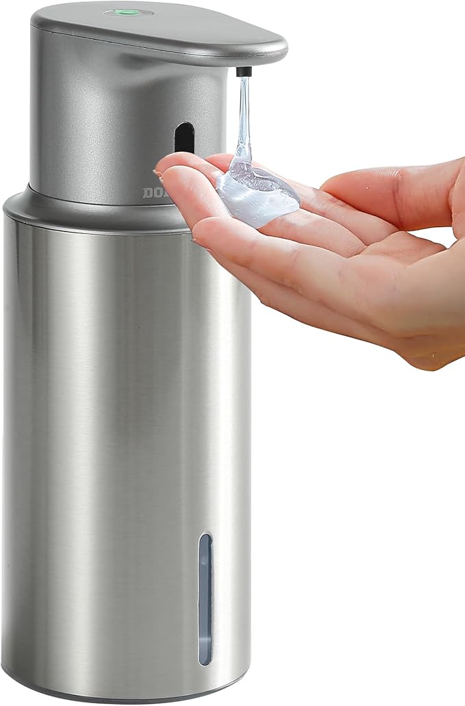 Automatic Liquid Soap Dispenser Touchless, 304 Stainless Steel Bottle Body &16.2oz/480ml Rechargeable, 3 Adjustable Liquid Levels, IPX7 Waterproof, for Kitchen Bathroom, Stainless Steel by DODOMEKIA
