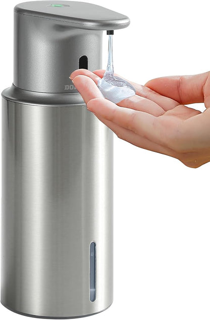 Automatic Liquid Soap Dispenser Touchless, 304 Stainless Steel Bottle Body &16.2oz/480ml Rechargeable, 3 Adjustable Liquid Levels, IPX7 Waterproof, for Kitchen Bathroom, Stainless Steel by DODOMEKIA