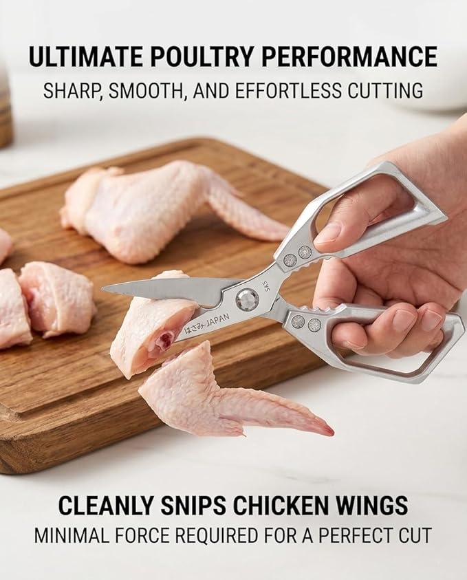 Heavy Duty Poultry Shears, Stainless Steel Kitchen Scissors for Chicken Bones, Turkey, Meat, BBQ Prep, Serrated Blade All-Metal Cooking Shears, Dishwasher Safe