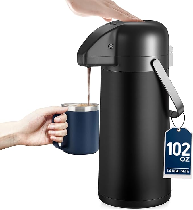 Coffee Carafe for Keeping Hot - Gezoss 102OZ / 3L Airpot Coffee Dispenser with Pump - Large Coffee Carafe for Hot Drinks Tea Liquid - Insulated Stainless Steel Hot Water Beverage for Parties,Black by Unknown