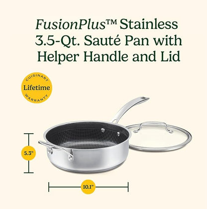 Cuisinart FusionPlus Hybrid Stainless Steel Cookware, 3.5-Quart Sauté Pan with Cover and Helper, PFAS-Free PURELYSEAR Ceramic Technology, Scratch Proof, Cool Grip Handles, Dishwasher Safe