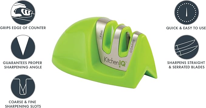 KitchenIQ 50881 - Edge Grip 2-Stage Knife Sharpener - Green - Coarse & Fine Sharpeners -Compact for Easy Storage - Stable Non-Slip Base - Soft Grip Rubber Handle - Straight & Serrated Knives - Image 2