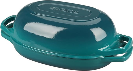 EDGING CASTING Enameled Cast Iron Oval Dutch Oven Pot with Lid, Dutch Oven for Sourdough Bread Baking, Bread Oven, Bread Dutch Oven, Oval Bread Pan, 5qt, Darkcyan