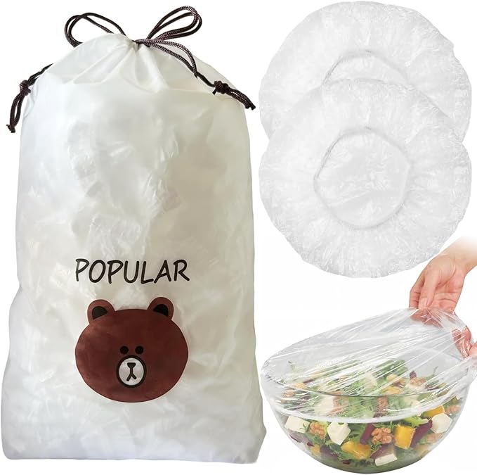 300pcs Plastic Bowl Covers Food Cover, Food Fresh Keeping Bags Elastic Reusable Plastic Stretch Elastic Food Storage Covers Kitchen Dining Plate Bread Proofing Universal Kitchen Wrap (White-L) by Unknown