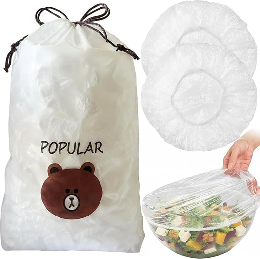 300pcs Plastic Bowl Covers Food Cover, Food Fresh Keeping Bags Elastic Reusable Plastic Stretch Elastic Food Storage Covers Kitchen Dining Plate Bread Proofing Universal Kitchen Wrap (White-L) by Unknown
