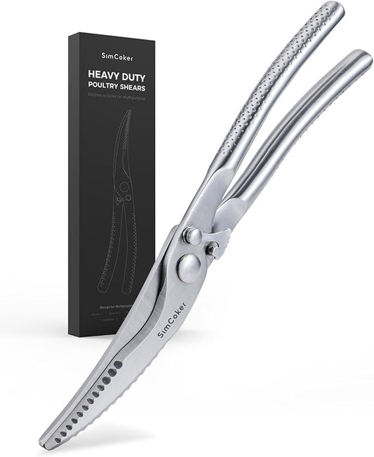 Full Steel Poultry Shears Heavy Duty, Professional Bone Cutting Scissors for Chicken, Meat, Turkey & Fish, Sharp & Durable Kitchen Shears, Dishwasher Safe by SimCoker