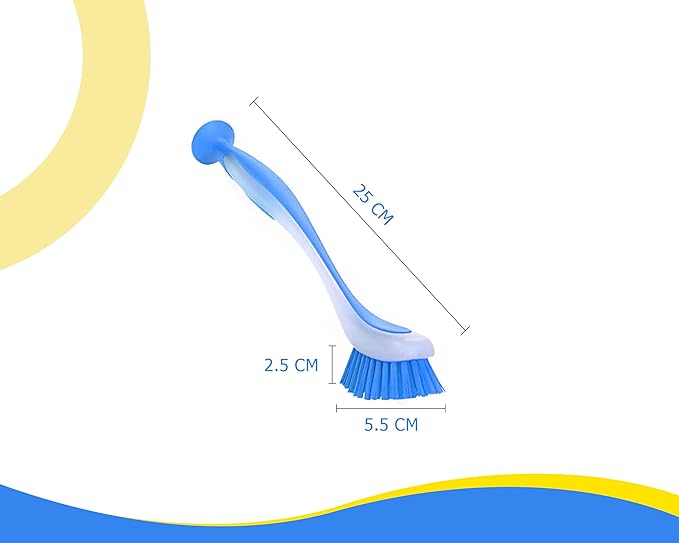 Zuvo Plastic Long Handled Scrubbing Suction Cup, Durable Bristles,Dish Washing Brush.Washing Up Kitchen Brush, Assorted Colour, 5 X 21 X 5 cm-Pack of 3 - Image 4