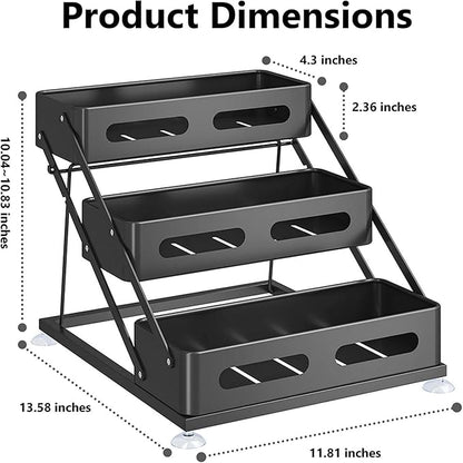 Ceetug 3 Tier Foldable Spice Rack for Countertop Iron Kitchen Seasoning Organizer for Cabinet, Black - Image 2