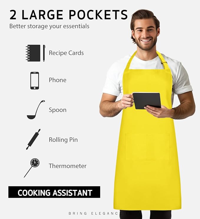 Syntus Apron for Men Women, Adjustable Cooking Kitchen Chef Aprons with 2 Pockets, Cotton/Polycotton/Polyester - Image 4