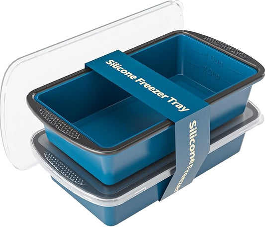GORCI Silicone Freezer Tray With Lid, 2 Large 4 Cup Large Soup Freezer Molds Container for Meal Prepping, Ice Cube Tray, Perfect for Storing Leftovers, Sauces, Lasagna, 2-Pack by GORCI
