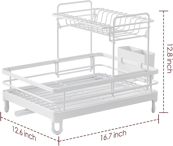 Sakugi Dish Drying Rack - X-Large Stainless Steel Dish Rack for Kitchen Counter, 2-Tier Kitchen Organizers and Storage for Dishes, Bowls, Cutlery, White - Image 2
