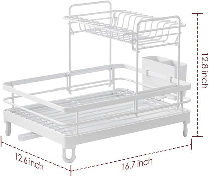 Sakugi Dish Drying Rack - X-Large Stainless Steel Dish Rack for Kitchen Counter, 2-Tier Kitchen Organizers and Storage for Dishes, Bowls, Cutlery, White - Image 2