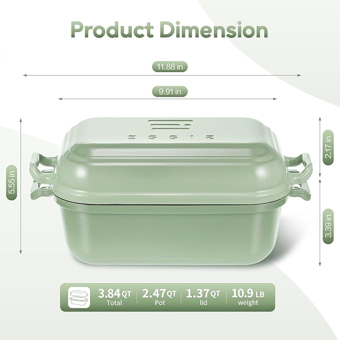Enameled Cast Iron Dutch Oven Pot with Lid, Dutch Oven for Sourdough Bread Baking, 10×6 Bread Loaf Pans with Lid for Homemade Bread, Cake, Meatloaf, Oven & Induction Safe (Green, 3.84 QT) - Image 2