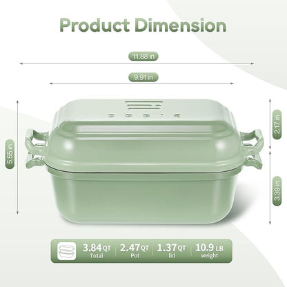 Enameled Cast Iron Dutch Oven Pot with Lid, Dutch Oven for Sourdough Bread Baking, 10×6 Bread Loaf Pans with Lid for Homemade Bread, Cake, Meatloaf, Oven & Induction Safe (Green, 3.84 QT) - Image 2