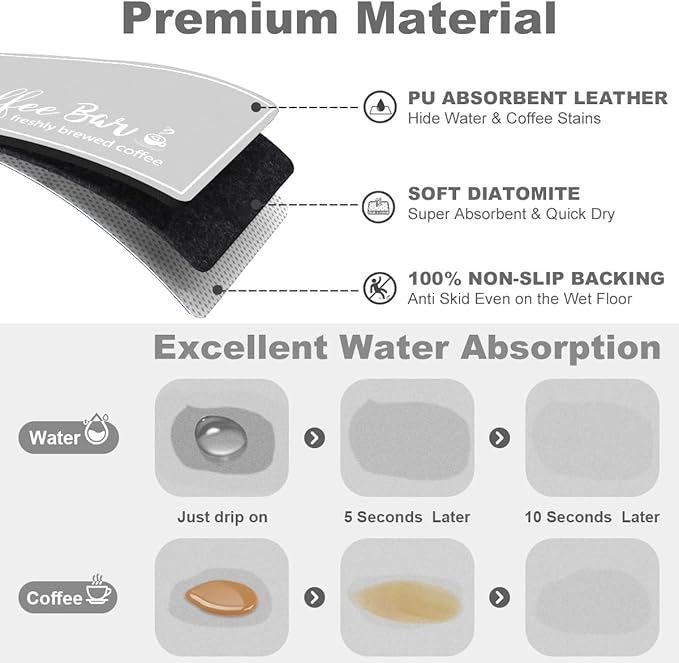 Findosom Dish Drying Mat, 17"x 32" Super Absorbent & Hide Stain Coffee Mat, Cuttable Drying Mat for Kitchen Counter, Coffee Bar Accessories, Under Dish Rack, Coffee Maker, Espresso Machine, LightGrey - Image 6