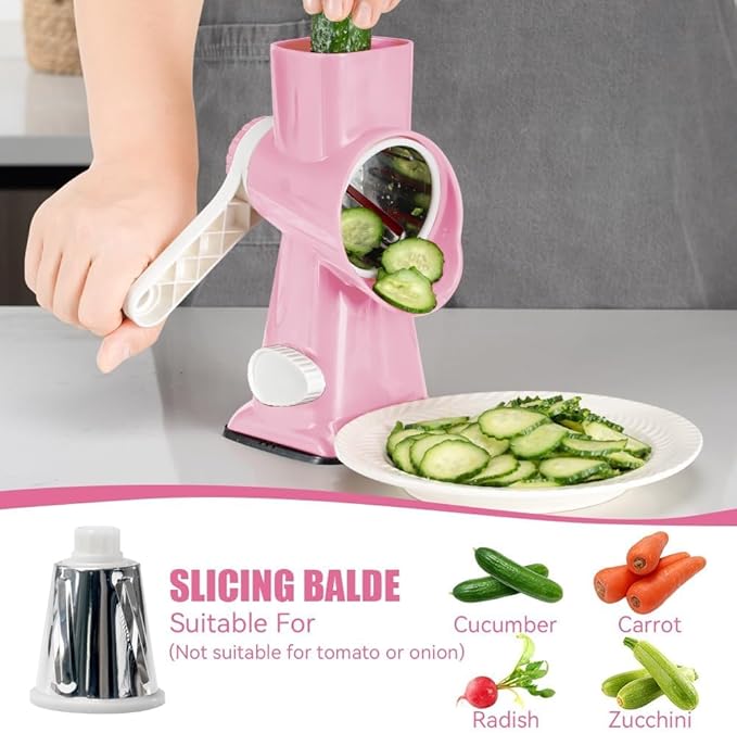 KEOUKE Rotary Cheese Grater Pro 6 in 1 - Shredder Crinkle Slicer Grinder Ice Shaver, Stable Suction, Time-saving Easy Use & Clean, Safe Morden Kitchen Tool for Cheese, Vegetable, Nuts, Chocolate - Image 5