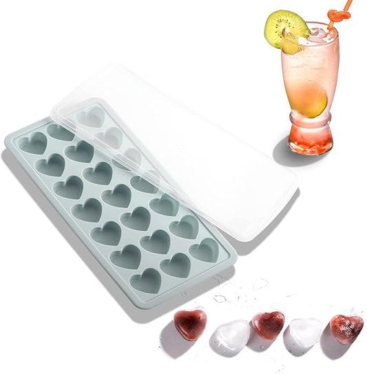 Heart Shape Ice Cube Tray, 21 Holes Silicone Ice Cube Mold with Removable Lid Flexible for Whiskey Cocktail Chocolate (Gray) by TFQXA1Z