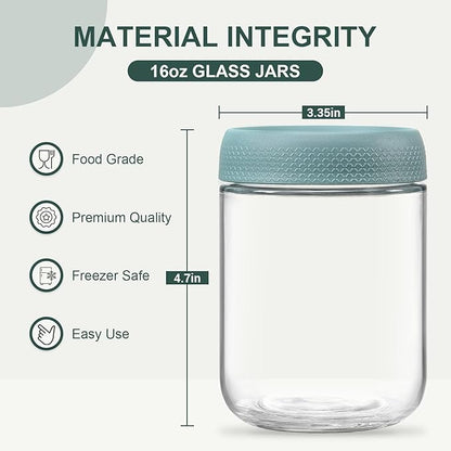 NETANY 12-pack 16oz Glass jars with Airtight Lids, Overnight Oats Containers with Lids, Wide mouth Mason Salad jars, Glass Food Storage Containers for Snacks Yogurt Spice Sugar - Image 2