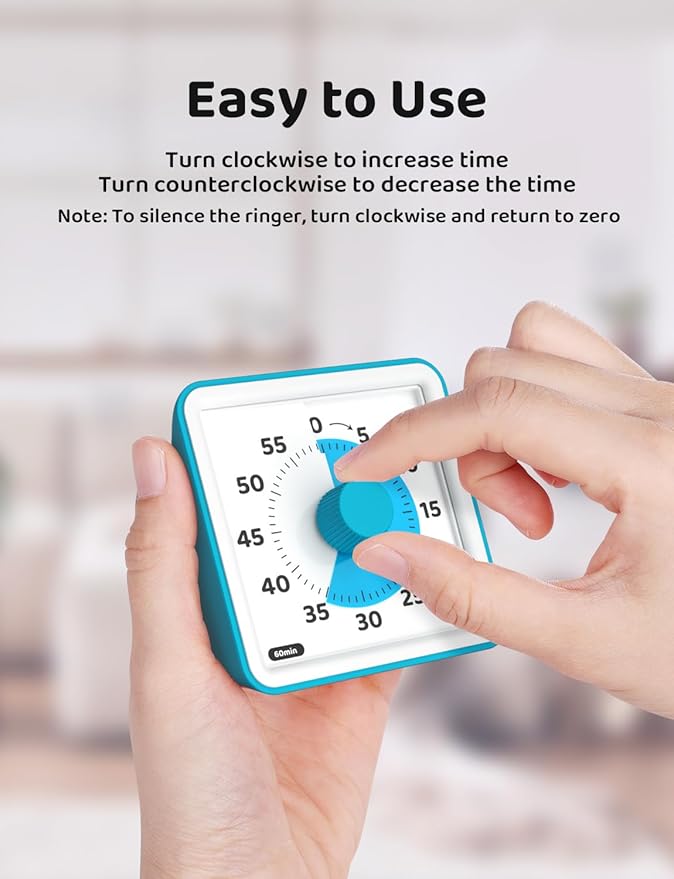 LIORQUE Visual Timer for Kids, 60-Minute Countdown Timers for Classroom Office Kitchen with Silent Operation, Kids Timer for Teaching (Batteries Included) - Image 2