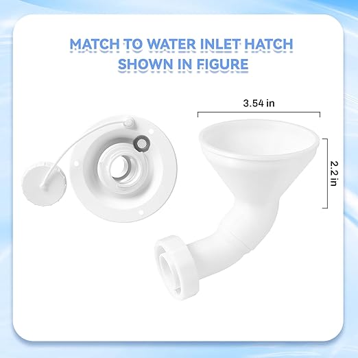 RV Water Inlet Funnel, 3.54-in Wide Mouth Gravity Fresh Water Tank Fill Funnel for Water Inlet Hatch, Travel Trailer Essentials Accessories Supplies, Screw-On Hands-Free Design