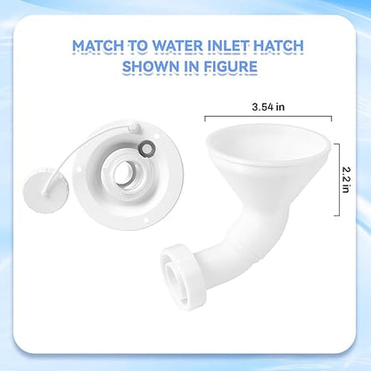RV Water Inlet Funnel, 3.54-in Wide Mouth Gravity Fresh Water Tank Fill Funnel for Water Inlet Hatch, Travel Trailer Essentials Accessories Supplies, Screw-On Hands-Free Design