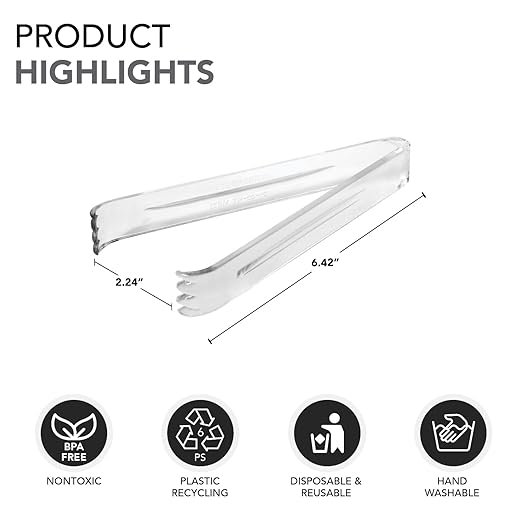 Party Essentials N64 Serving Tongs, 6-1/2", Clear (Pack of 48) - Image 3