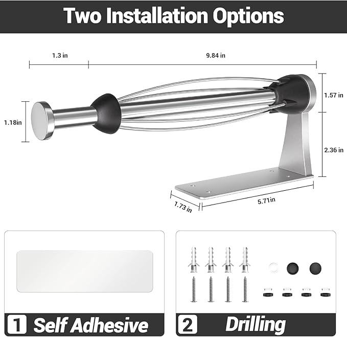 Paper Towel Holder Under Cabinet with Damping Effect, Single-Hand Operable Wall Mount Paper Towel Holder for Kitchen/Bathroom, Under Counter Self-Adhesive/Drilled Kitchen Towel Holder - Image 4