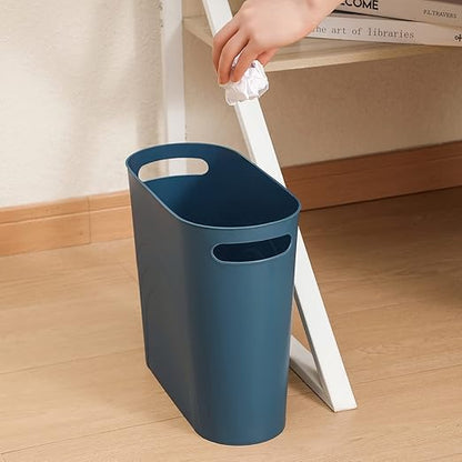 rejomiik Small Trash Can, 3.5 Gallon Slim Garbage Can Plastic Waste Basket with Handles Container Bin for Narrow Spaces Bathroom, Bedroom, Kitchen, Office at Home, Teal Blue