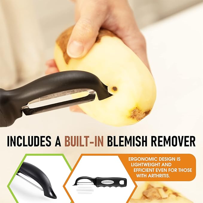 Spring Chef Premium Swivel Vegetable Peeler, Soft Grip Handle and Ultra Sharp Stainless Steel Blades - Perfect Kitchen Peeler For Veggie, Fruit, Potato, Carrot, Apple - Black - Image 6