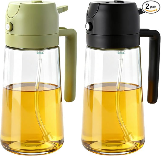 2Pcs Glass Oil Sprayer for Cooking 16oz/470ml, Kitchen Gadget for Air Fryer, Salad, BBQ, Frying（Black+Green） by Unknown