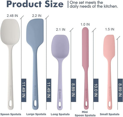 ChefAide 5 Pieces Silicone Spatula Set, Food Grade Rubber Spatula, Upgrade Strong Handle with Ergonomic Grip, Heat Resistant Up to 600°F for Nonstick Cookware, Cooking - Image 2