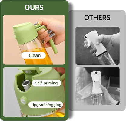 Aovdy Oil Sprayer for Cooking 16oz,2 in 1 Olive Oil Dispenser and Oil Sprayer - 470ml Olive Bottle Spray and Pour - Glass Oil Dispenser for Kitchen Cooking Salad BBQ (2PCS-Black & Green)
