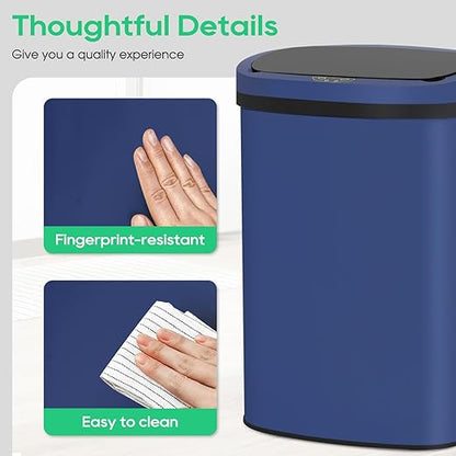 BestOffice 13‑Gallon Automatic Sensor Trash Can, Deep Blue – 50 L Touchless Motion‑Activated Kitchen Garbage Bin, Fingerprint‑Resistant Stainless Steel - Image 6