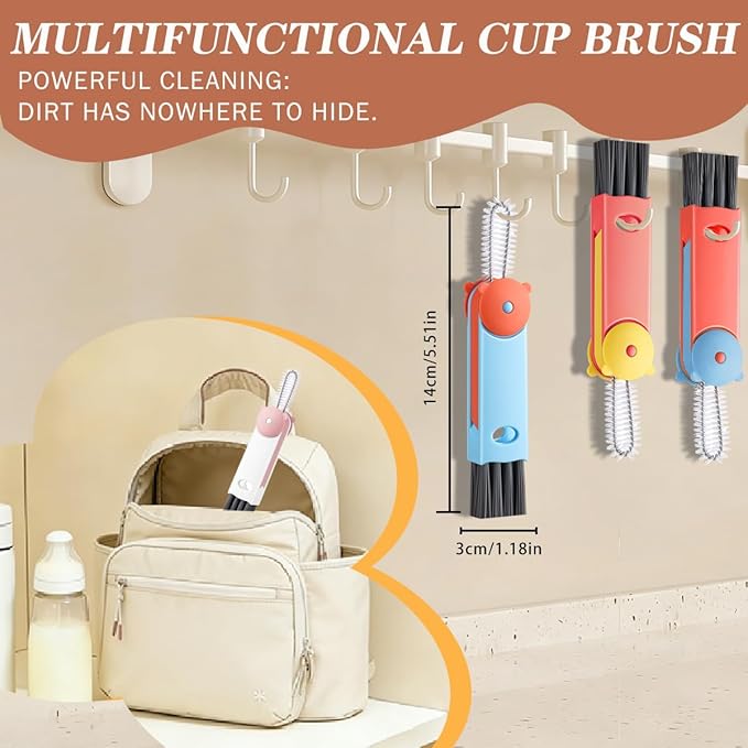 3 in 1 Cup Lid Cleaning Brush, Multifunctional Crevice & Gap Cleaner for Water Bottles, Insulated Cups and Tumblers, Deep Cleaning Tool for Home & Kitchen, Portable Travel Lid Cleaner Set (4 PCS)